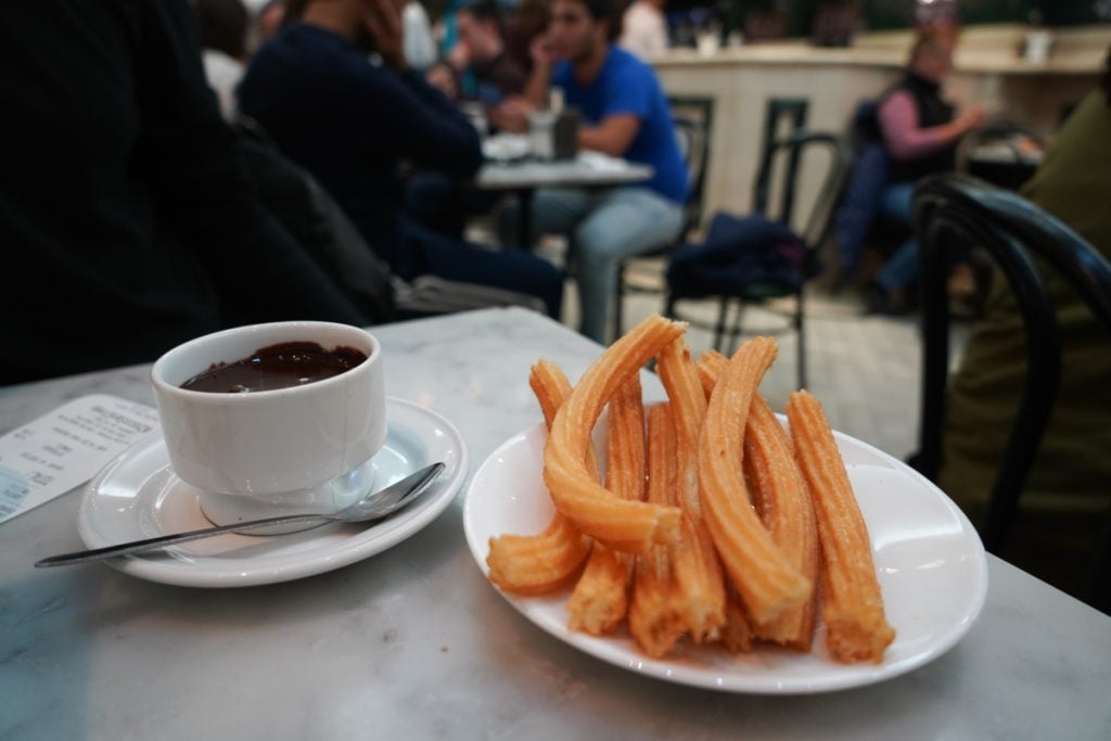 Churros and hot chocolate at Chocolatería San Ginés