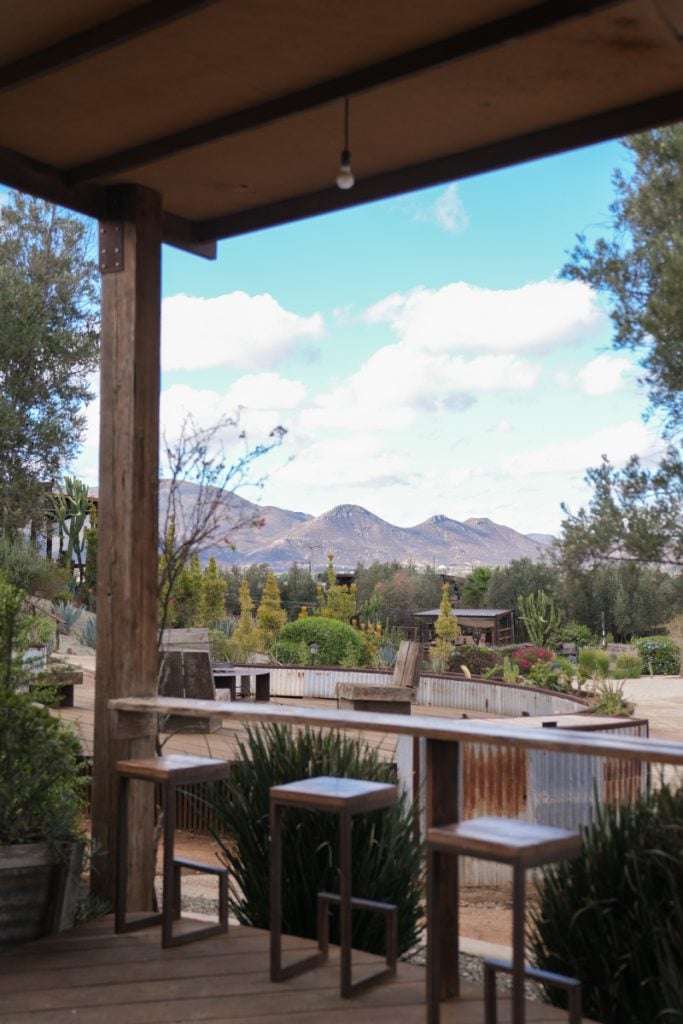 Das Cortez patio overlooking gardens and mountain ridges