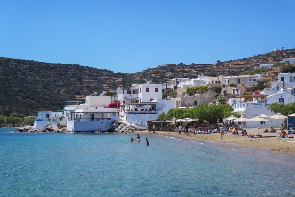 Whitewashed buildings along Faros Beach in Sifnos