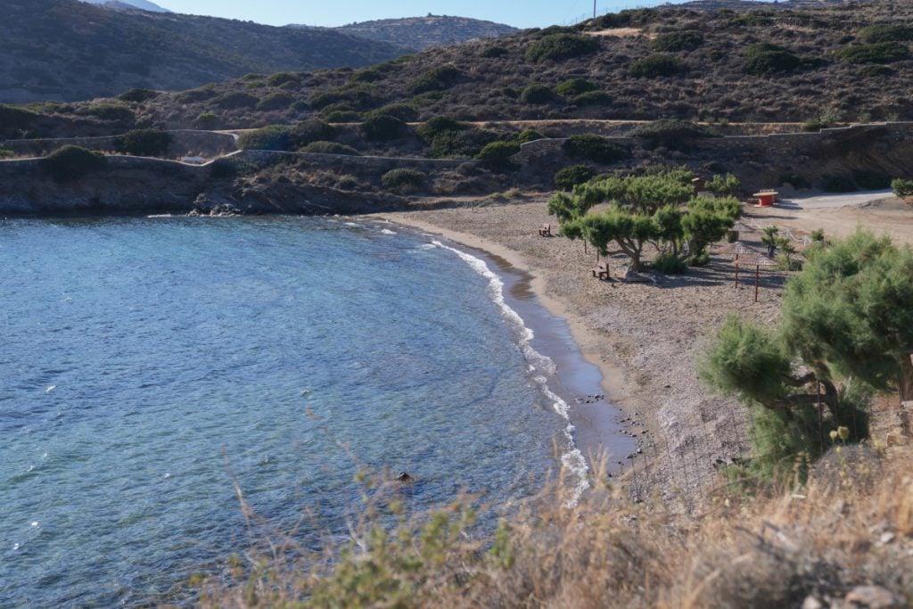 Quiet cove and tree-lined Fassolou Beach in Sifnos