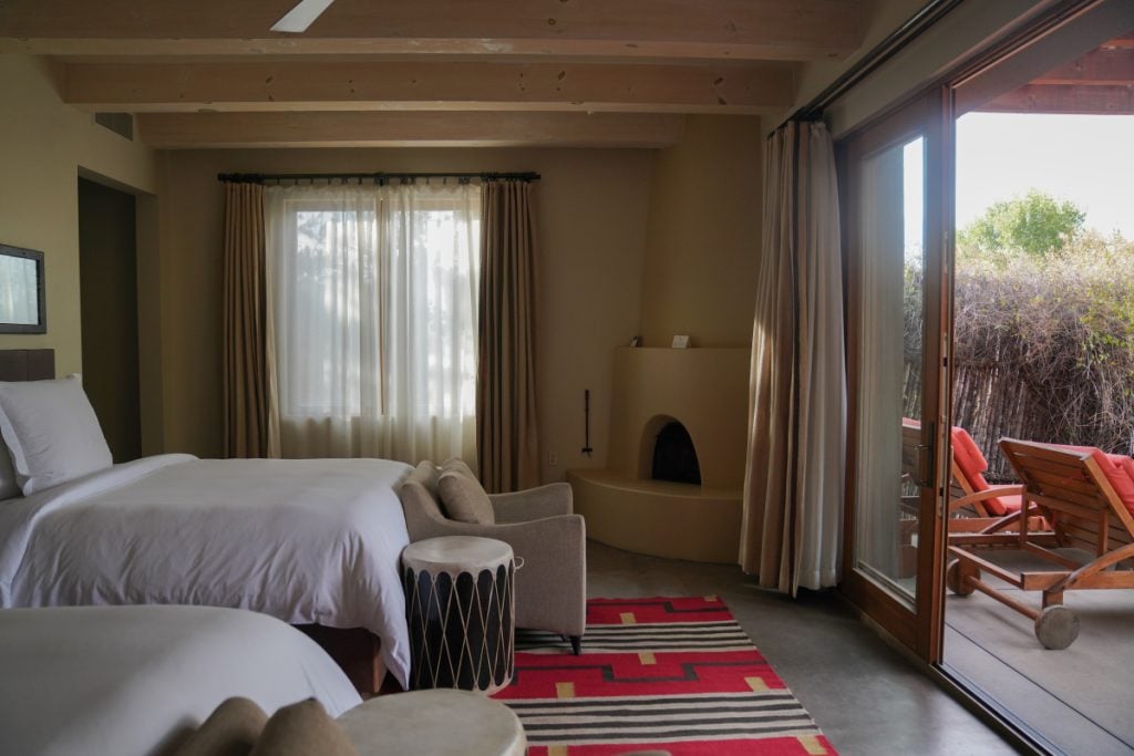 Four Seasons Rancho Encantado room with adobe fireplace