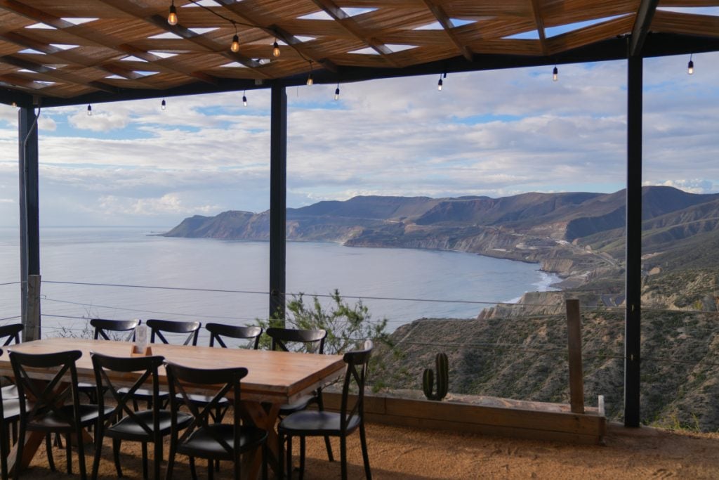 Bar Bura dining terrace overlooking Baja's rugged coastline