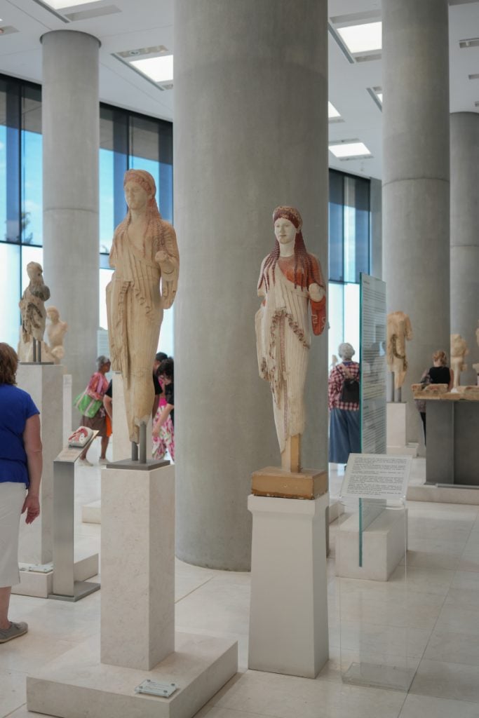 Two ancient female statues in the Acropolis Museum