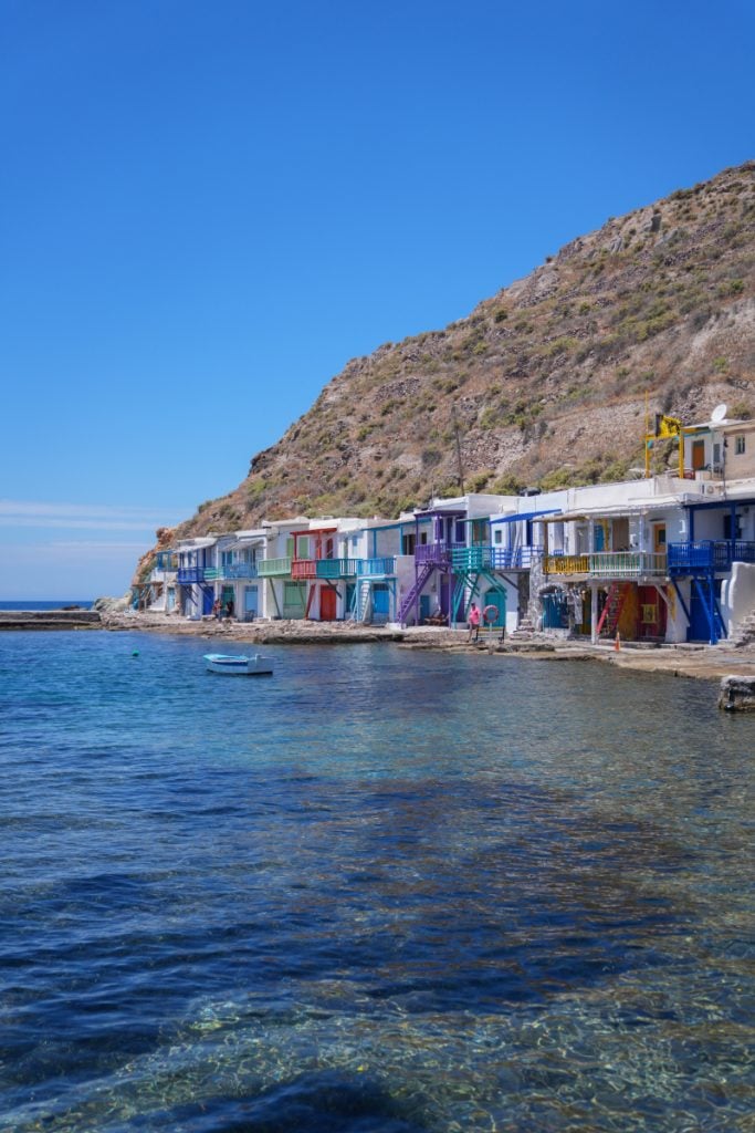 Colorful waterfront boathouses in Klima