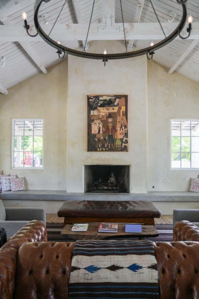 Fireplace lounge at Los Poblanos Historic Inn