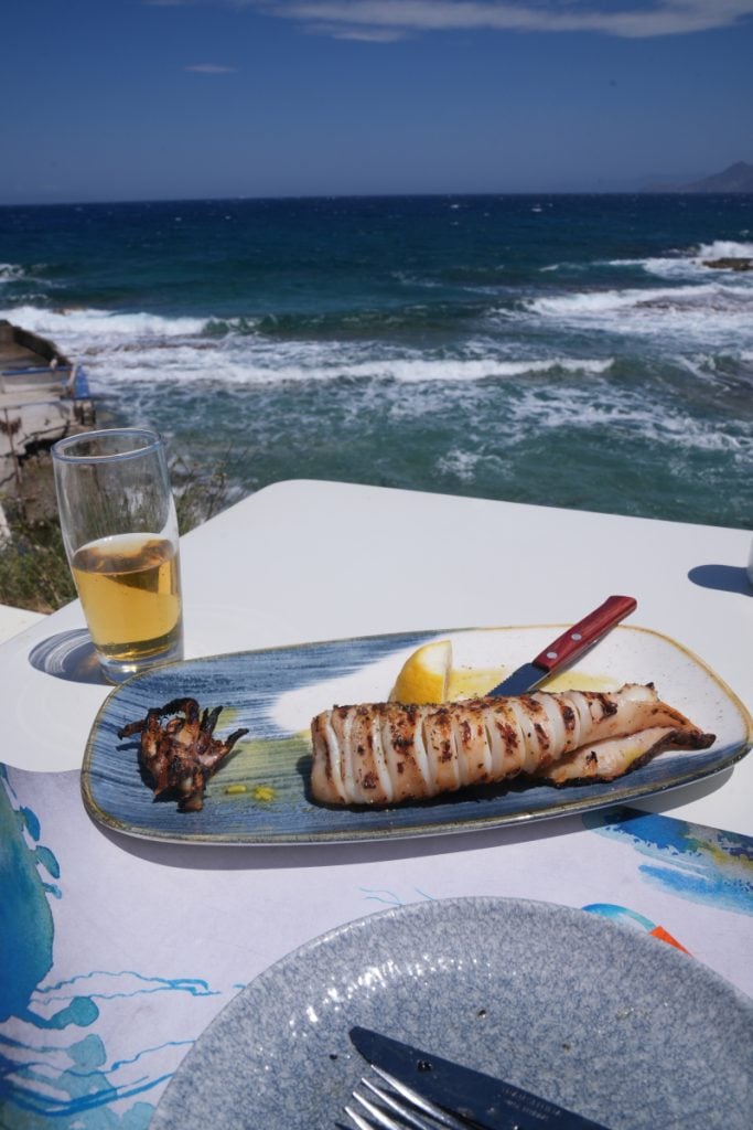 Grilled squid with lemon at Medusa in Milos