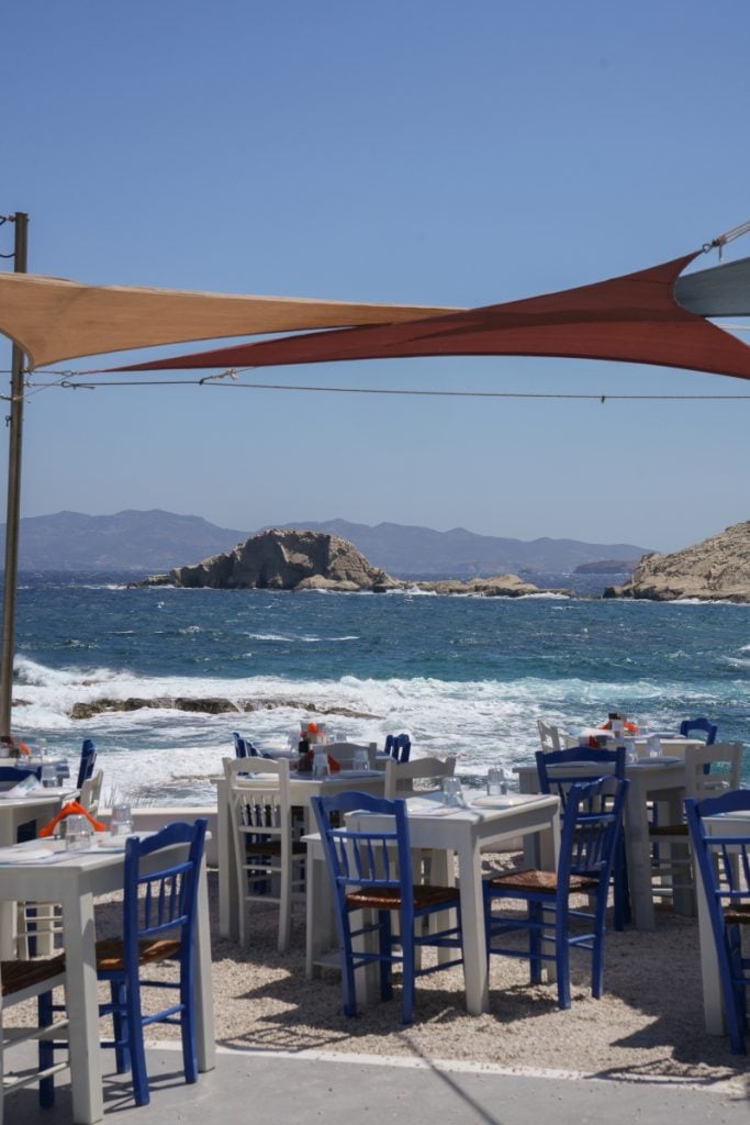 Seaside dining area at Medusa restaurant in Milos