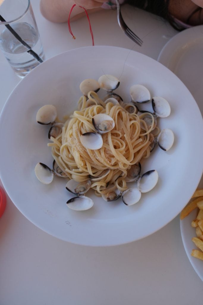 Linguine with clams at Pelagos Restaurant
