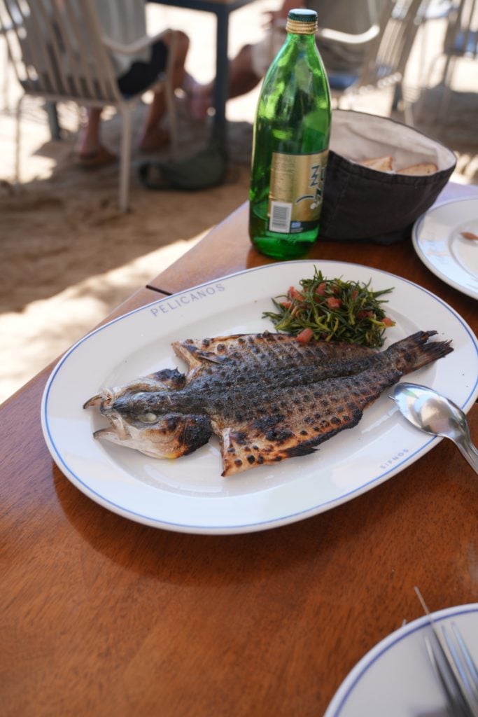 Whole grilled fish and herb salad at Pelicanos