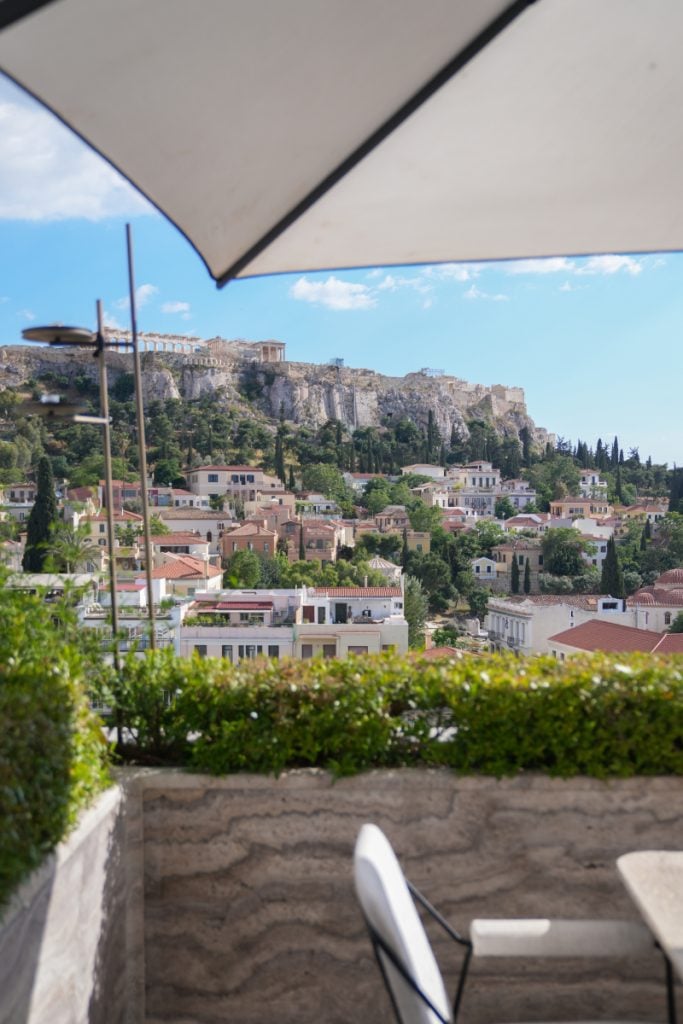 Acropolis from a shaded terrace at The Dolli