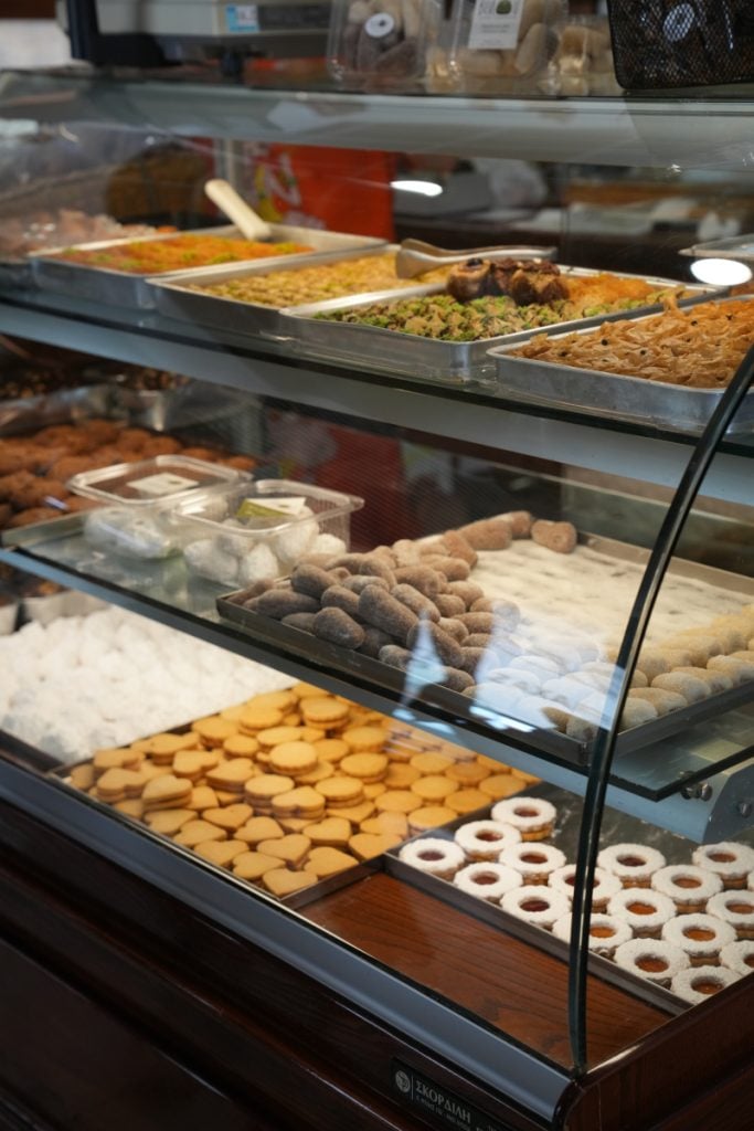Cookies and pastries in Veniou Bakery's display case